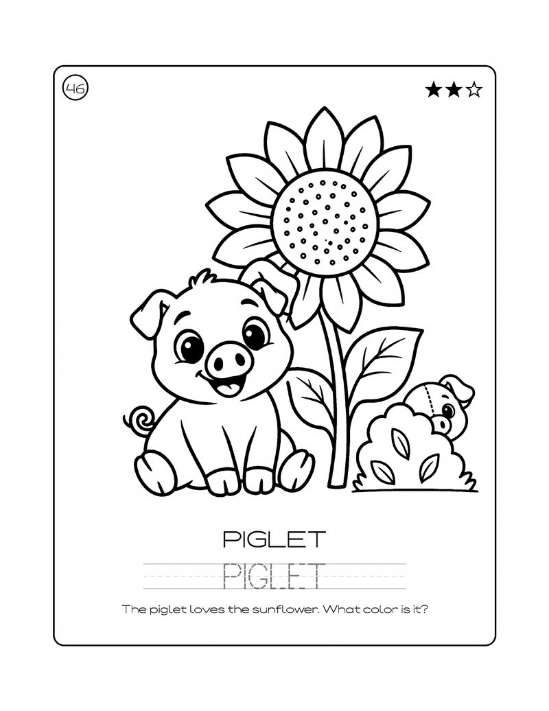 Piglet coloring page with thick bold outlines