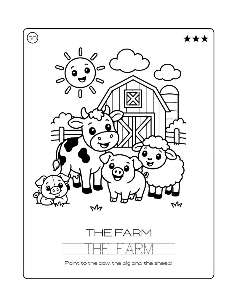 The Farm coloring page with thick bold outlines